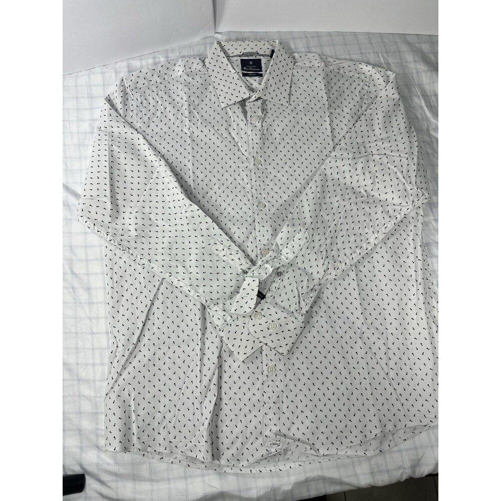 Ben Sherman Shirt Mens XL 17-17.5 34/35 Slim Fit Stretch White Floral Print LS